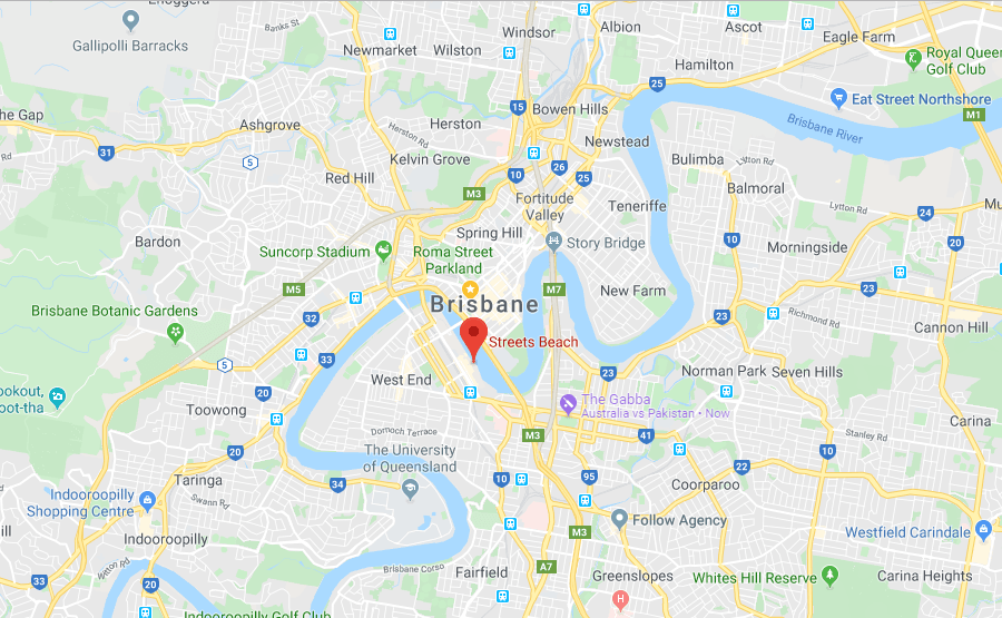 Location of Streets Beach Southbank Brisbane