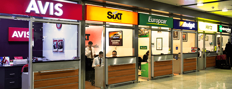 Car rental kiosks inside Sydney Airport